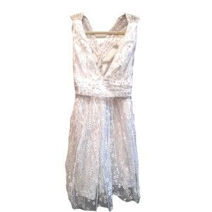 NEW Lulus Ailey Daisy Skater Dress Womens Small Gold Ivory Tulle Twist Back